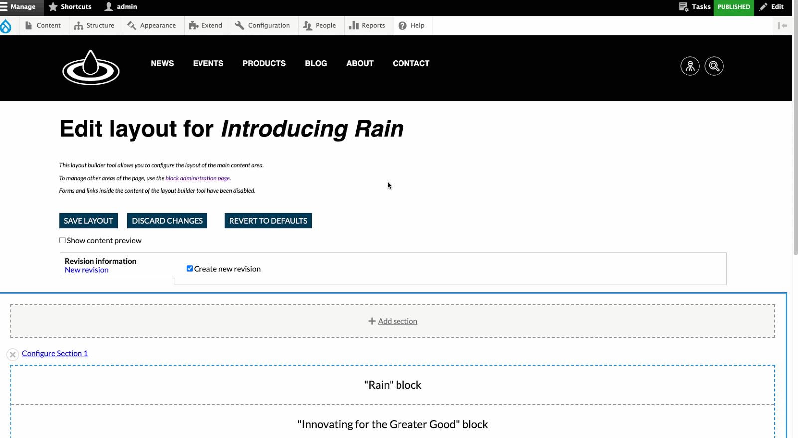 adding sections in Rain CMS 