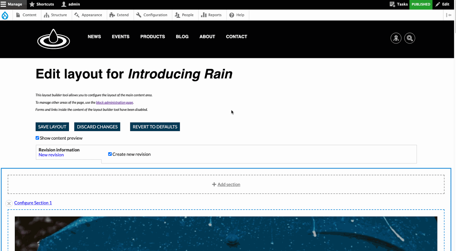 Rain CMS, rearranging content blocks 