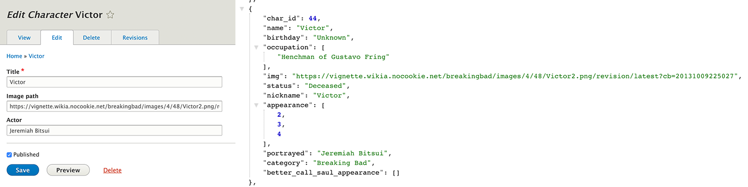 Characters import from JSON into Drupal