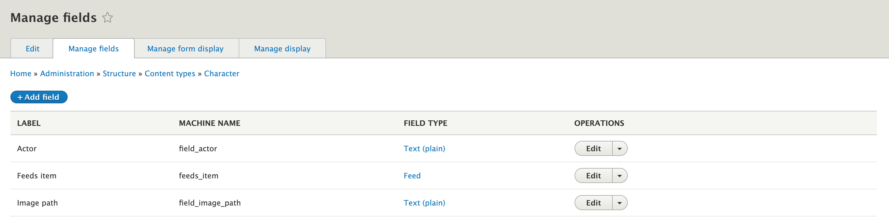 Character content type field configuration