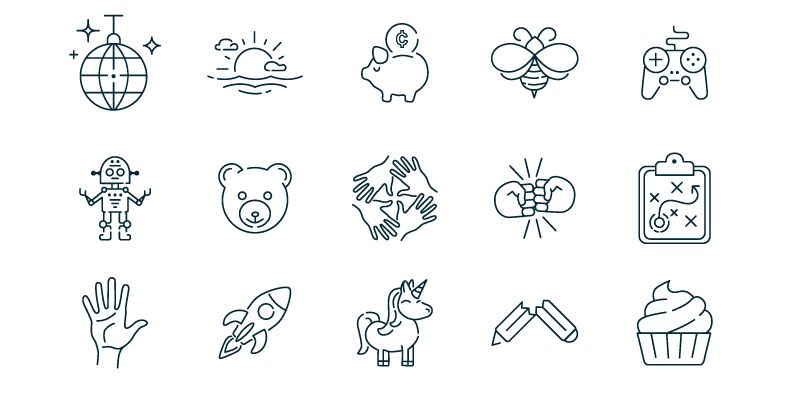 A set of custom Mediacurrent icons