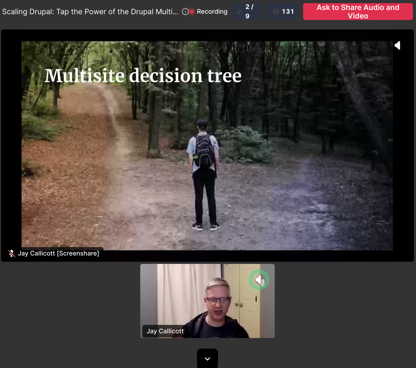 Drupal multisite presentation slide shows a decision tree 