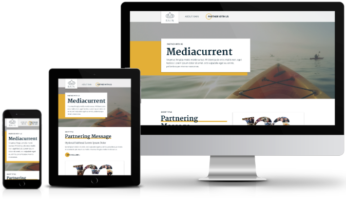 Mediacurrent branded responsive components on mobile, tablet, and desktop screens 