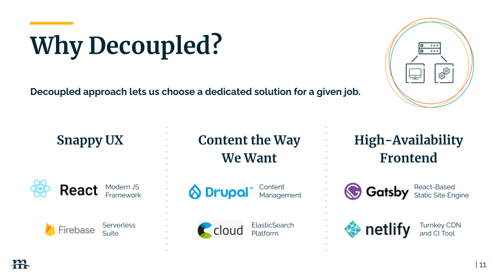 A decoupled approach lets us choose a dedicated solution for a given job
