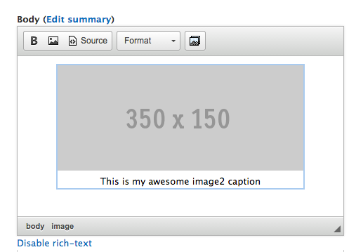 Image2 Plugin nicely formats the caption with the image inside the WYSIWYG