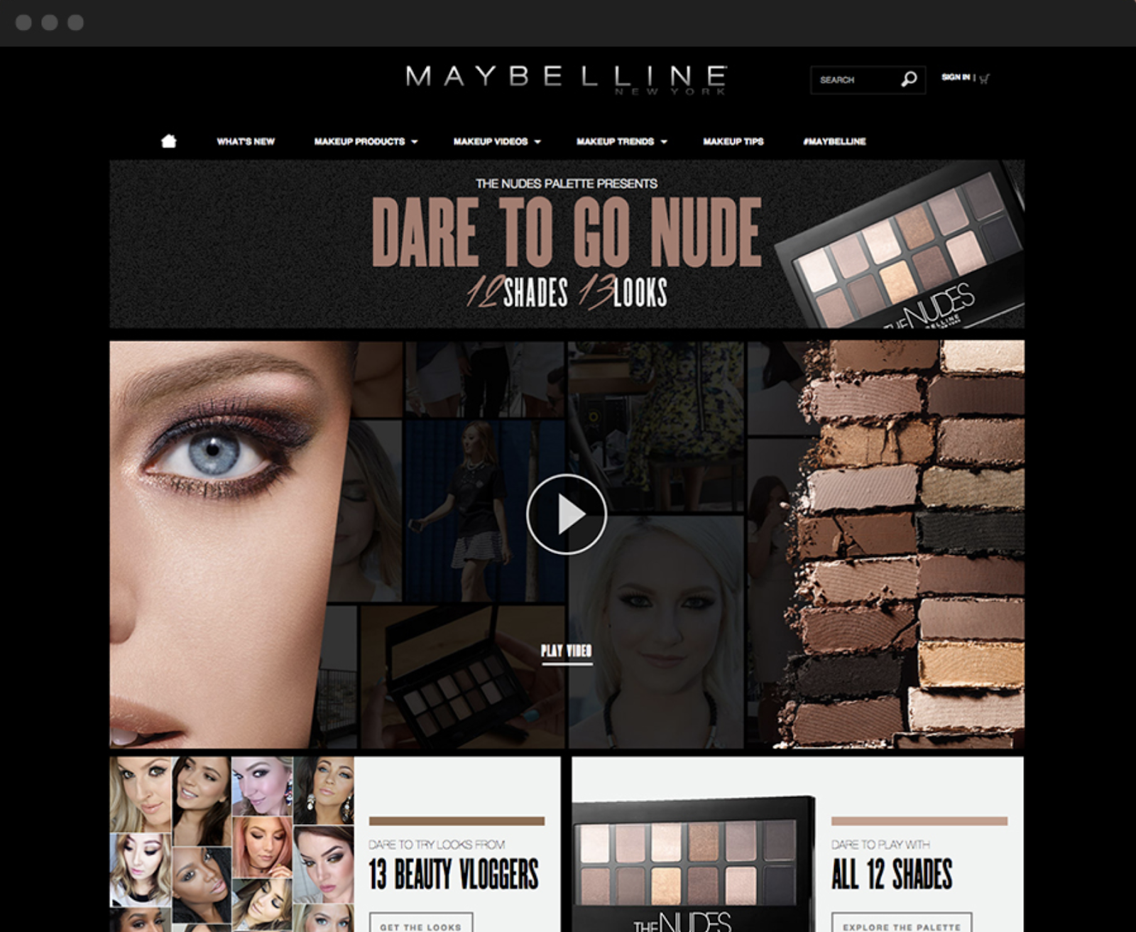 Maybelline nude makeup campaign features dramatic eyeshadow