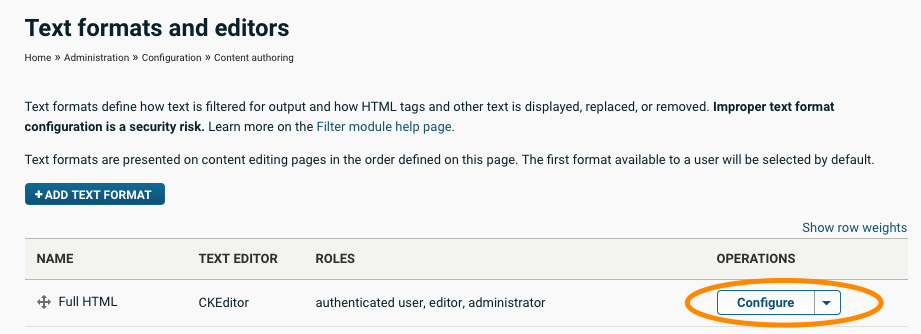 Image showing how to configure text formats