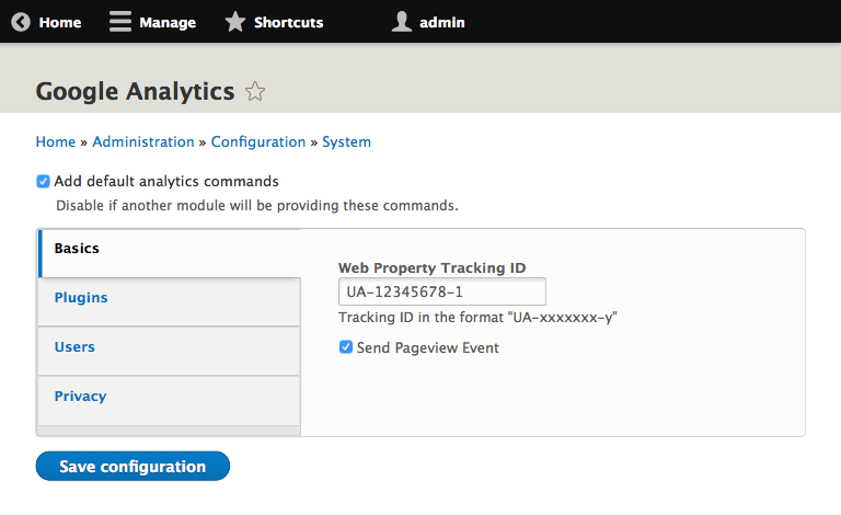 enabling Google Analytics tracking with Rain for Drupal 